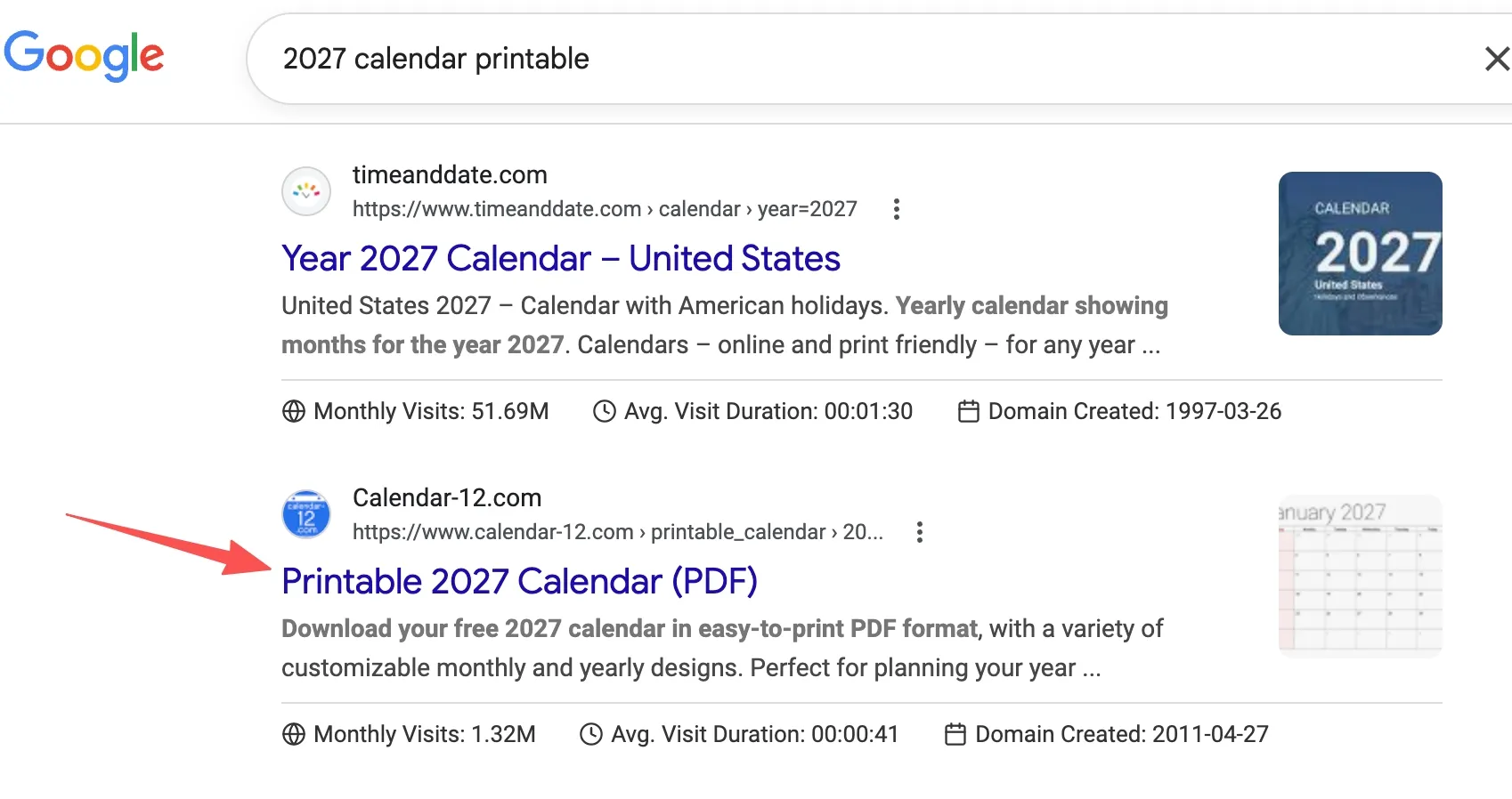 2027 page is already indexed and ranking