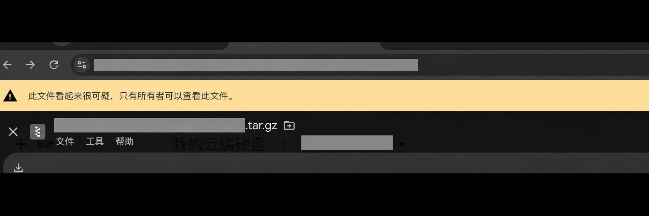 Google Drive warning stating that the file looks suspicious and only its owner can view it