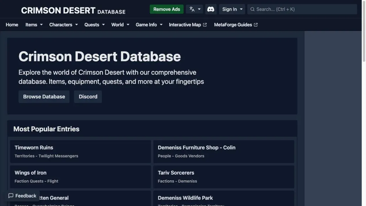 The Crimson Desert database on gaming.tools