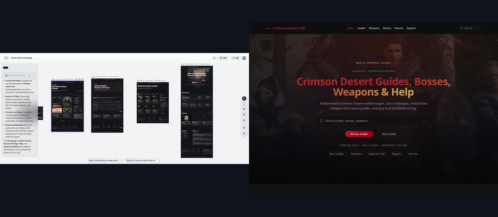 Design, live homepage, and content evidence compared